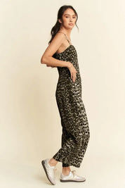Davi & Dani Leopard Spaghetti Straps Wide Leg Jumpsuit | Jumpsuits Daverri Fashions