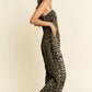 Davi & Dani Leopard Spaghetti Straps Wide Leg Jumpsuit Jumpsuits