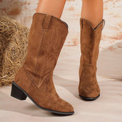 Dark Brown Point Toe Block Heels Boots | Boots Daverri Fashions