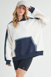 Dark Navy M Aemi + Co Color Block Kangaroo Pocketed Hoodie | Hoodies Daverri Fashions