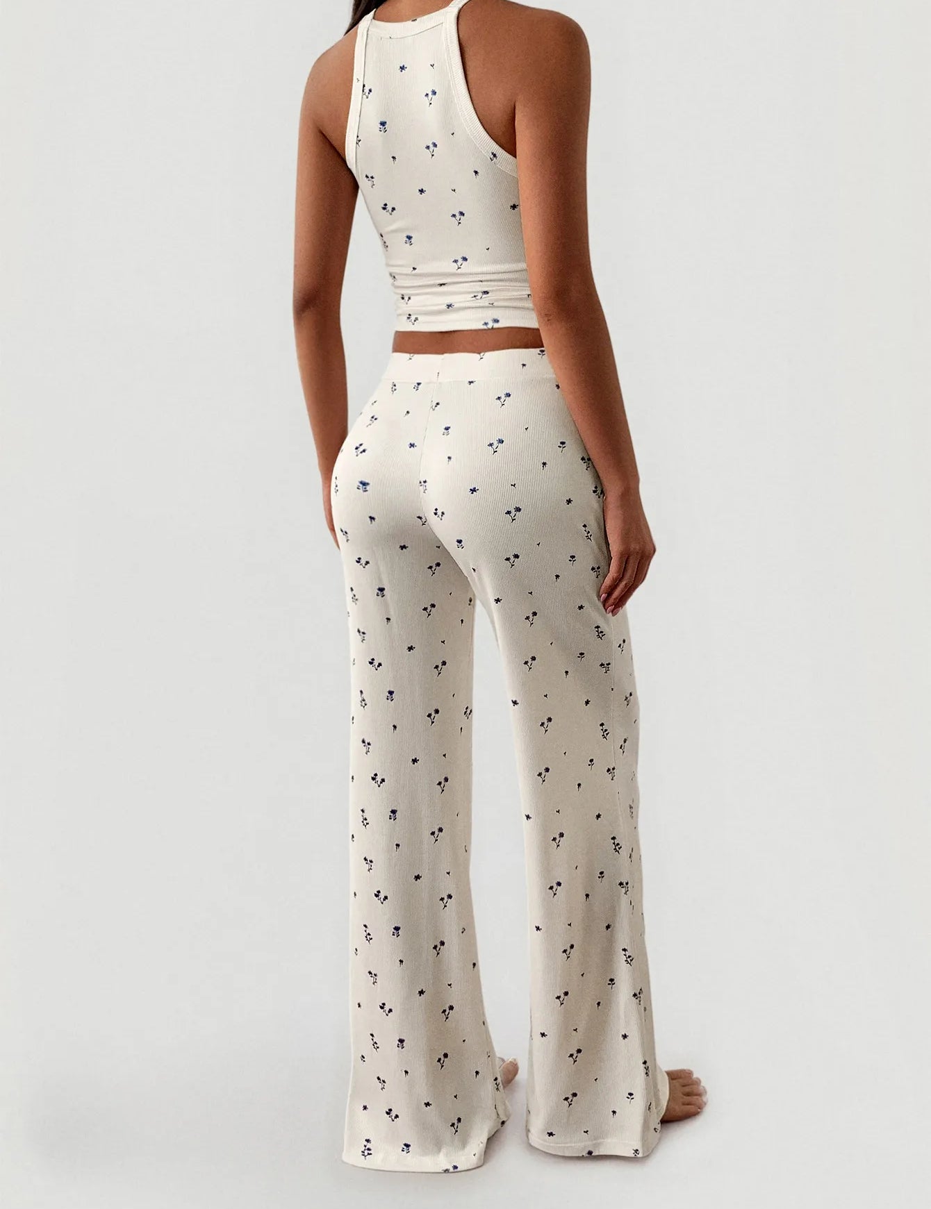 Floral Ribbed Cami and Wide Leg Pants Set | Loungewear Sets Daverri Fashions