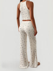 Floral Ribbed Cami and Wide Leg Pants Set | Loungewear Sets Daverri Fashions