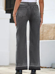 Charcoal gray high-rise Daverri Fashions wide-leg jeans with raw hem cuffs