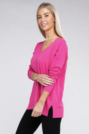 Garment Dyed Front Seam Zenana Sweater Tops