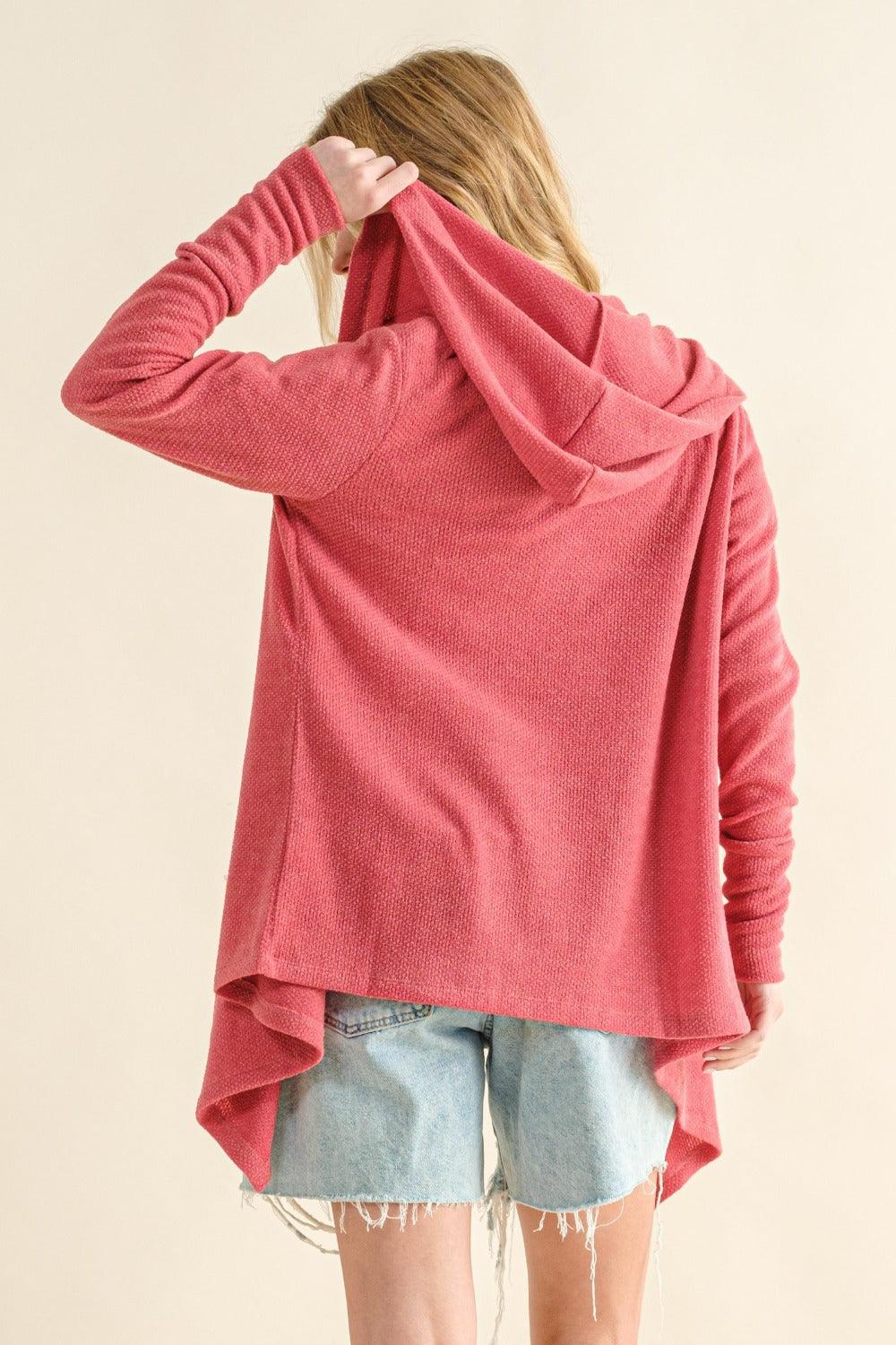 And The Why Full Size Thermal Hooded Open Front Cardigan with Pockets | Cardigans Daverri Fashions