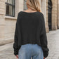Black textured knit round neck dropped shoulder sweater