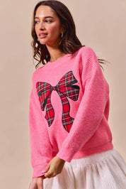 SO ME Checker Plaid Ribbon Christmas Holiday Sweater | Sweaters Daverri Fashions