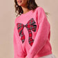 SO ME Checker Plaid Ribbon Christmas Holiday Sweater - DAVERRI FASHIONS