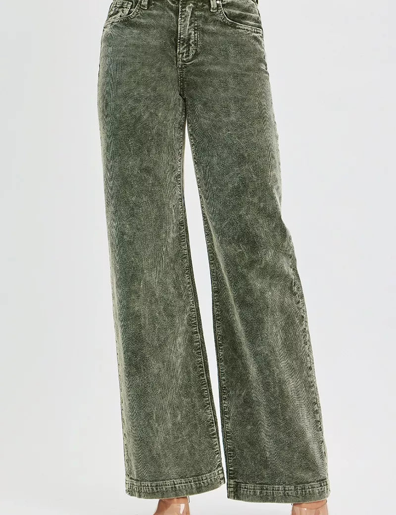 FOREST RISEN Full Size High Rise Wide Leg Corduroy Jeans Plus Size | Jeans Daverri Fashions