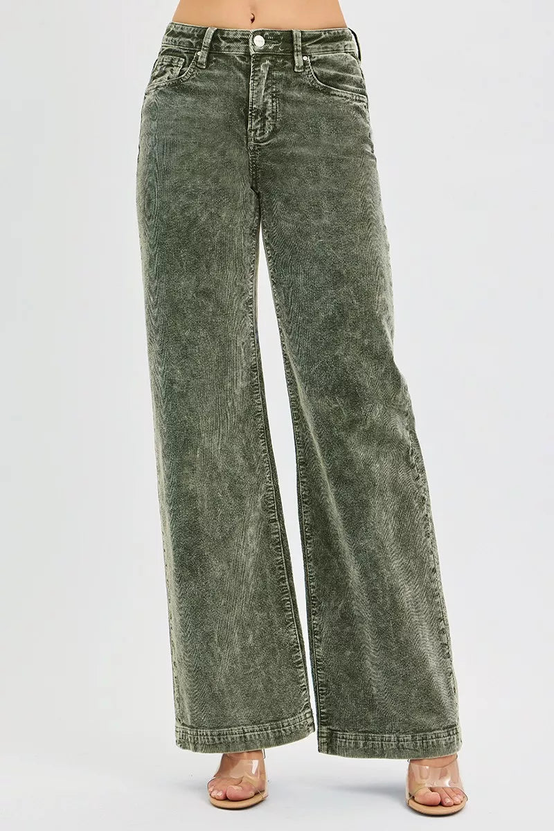 FOREST RISEN Full Size High Rise Wide Leg Corduroy Jeans Plus Size | Jeans Daverri Fashions
