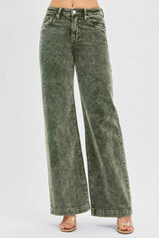 FOREST RISEN Full Size High Rise Wide Leg Corduroy Jeans Plus Size | Jeans Daverri Fashions