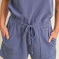 HYFVE Round Neck Cap Sleeve Drawstring Waist Romper Rompers