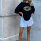 Daverri Leopard Lips black oversized sweatshirt with kiss mark graphic