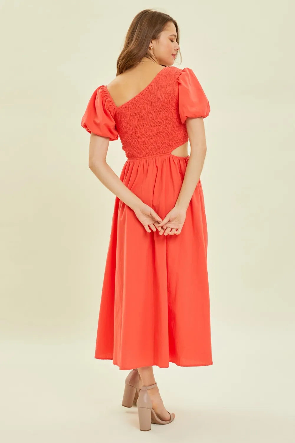 HEYSON Smocked Cutout Midi Dress Midi Dresses