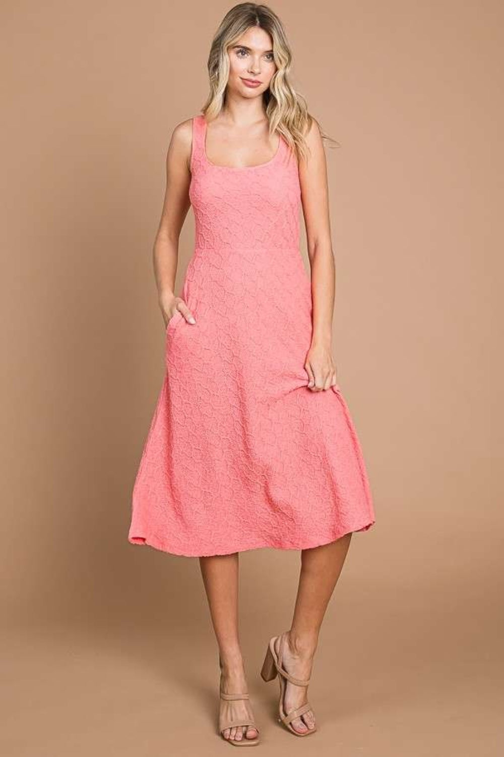 Culture Code Texture Square Neck Tank Dress with Pockets HAPPYPINK Tank Dresses