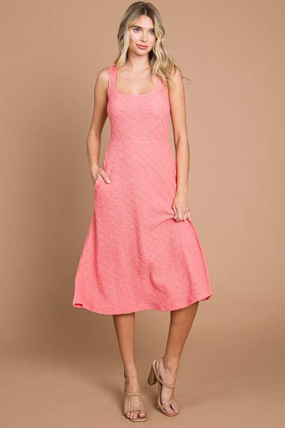 Culture Code Texture Square Neck Tank Dress with Pockets HAPPYPINK M Tank Dresses
