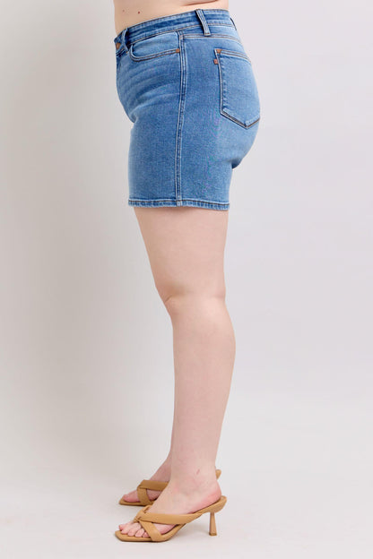 Judy Blue Full Size 2 Button Denim Shorts with Pockets Plus Size - DAVERRI FASHIONS