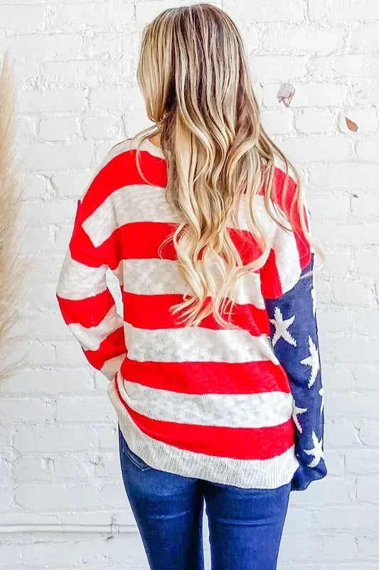 And The Why American Flag Long Sleeve Sweater - DAVERRI FASHIONS