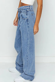 Mid Rise Asymmetrical Waist Wide Leg Jeans | Jeans Daverri Fashions