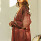 Cozy BiBi metallic knit V-neck open cardigan in red-maroon gradient