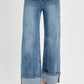 RISEN High Rise Ankle Wide Button Patch Pocket Cuffed Jeans - DAVERRI FASHIONS