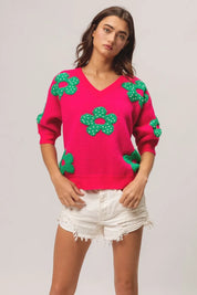 BiBi Pearl Beads Flowers Sweater Top | Sweaters Daverri Fashions