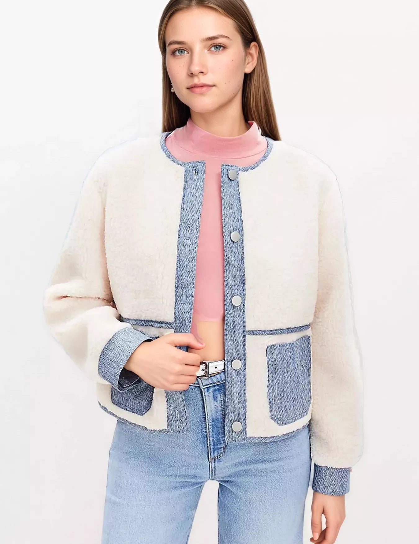 Contrast Trim Teddy Jacket | Jackets Daverri Fashions