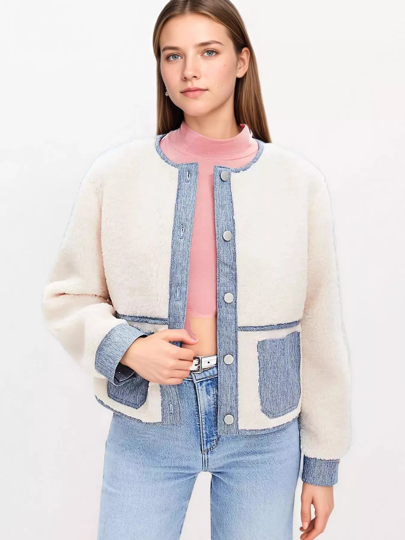 Contrast Trim Teddy Jacket | Jackets Daverri Fashions