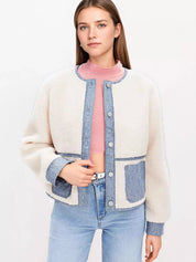 Contrast Trim Teddy Jacket | Jackets Daverri Fashions