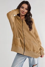 Caramel Zip-Up Long Sleeve Jacket | Jackets Daverri Fashions