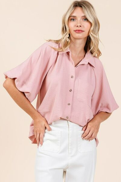 Mittoshop Airflow Short Bubble Sleeve Button Down Shirt