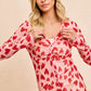 Pink heart-patterned BiBi mesh button-down shirt with ruched front