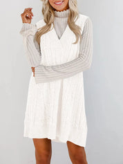 Lovelet Cable Knit V-Neck Mini Sweater Overall Dress | Mini Dresses Daverri Fashions