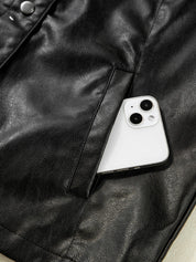 Faux Leather Buttoned Front Boxy Jacket | Jackets Daverri Fashions