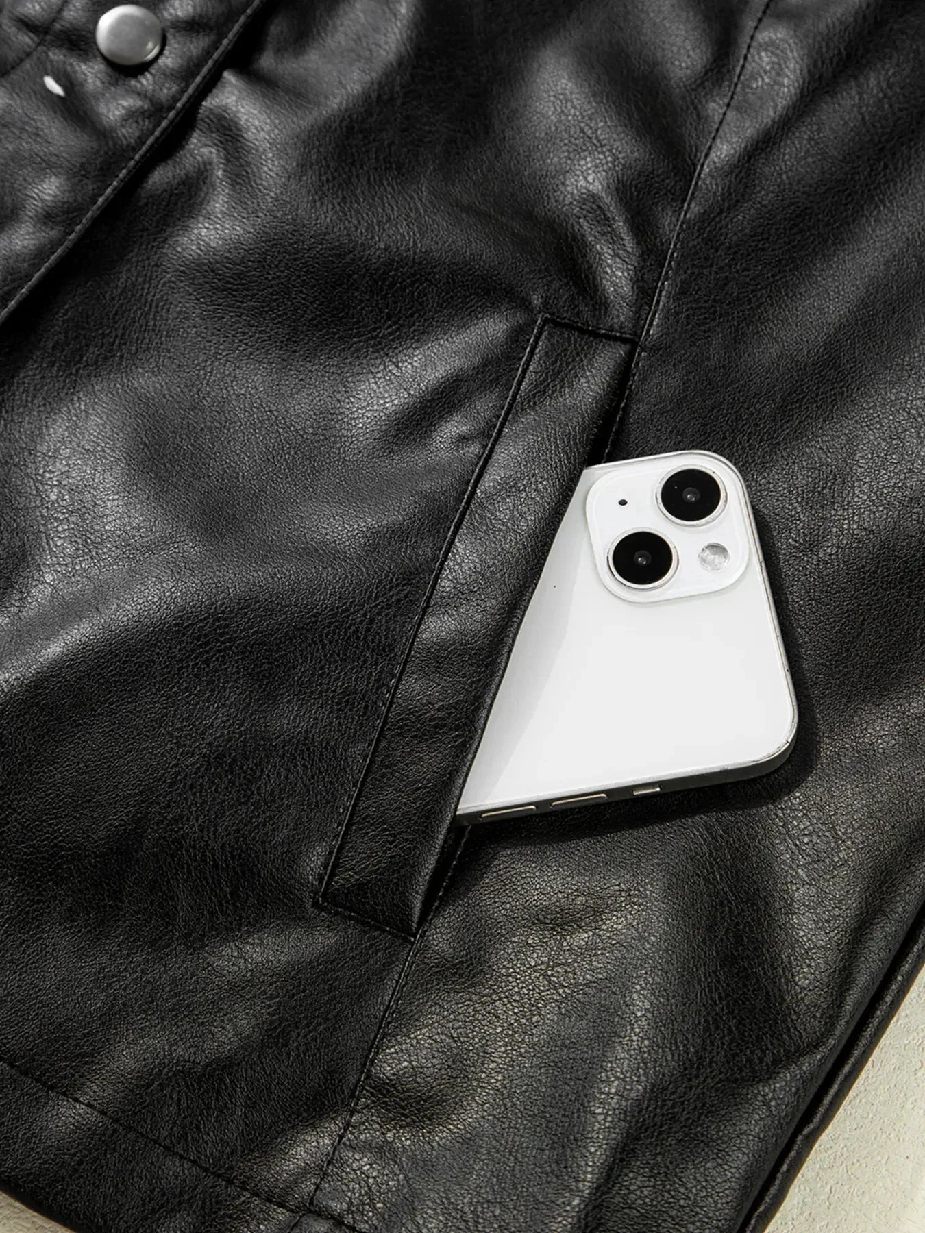 Faux Leather Buttoned Front Boxy Jacket - DAVERRI FASHIONS