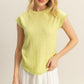 HYFVE Neon Yellow Textured Round Neck Cap Sleeve Knit Top Neon Yellow Tops