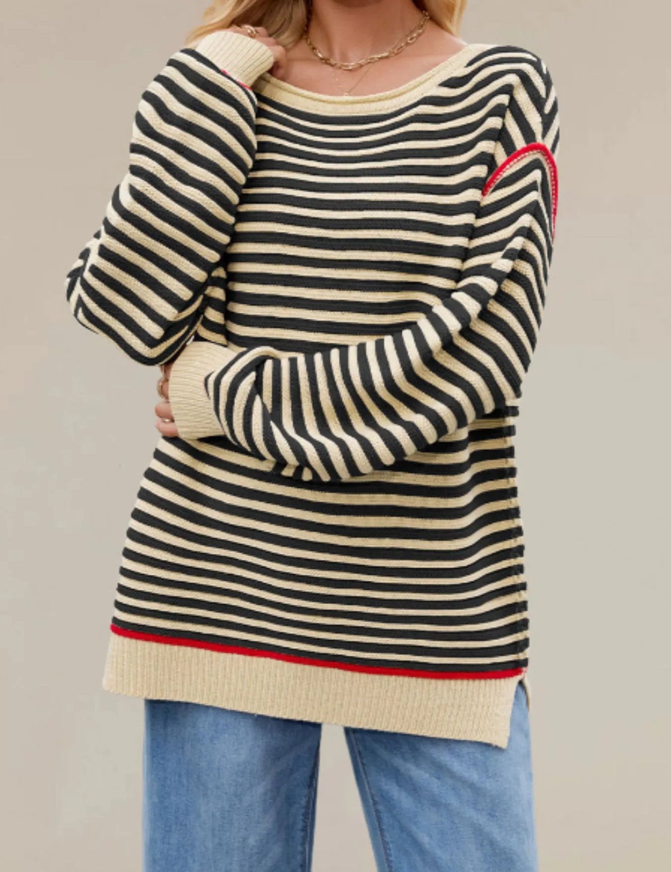 Slit Striped Oversized Sweater | Sweaters Daverri Fashions