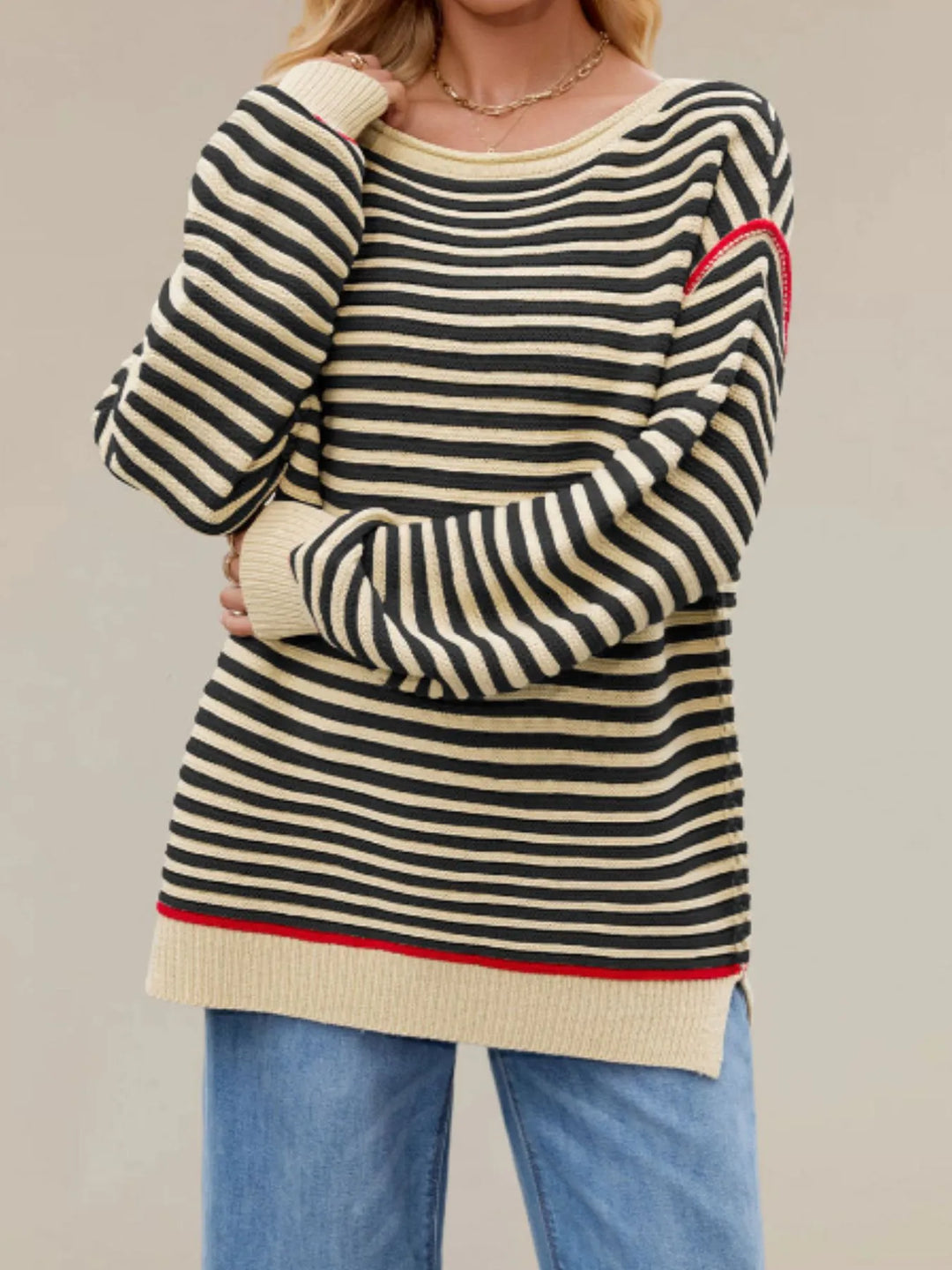Slit Striped Oversized Sweater | Sweaters Daverri Fashions