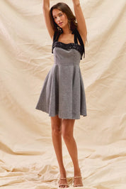 SO ME Houndstooth Fit Flare Mini Dress with Shoulder Tie | Mini Dresses Daverri Fashions