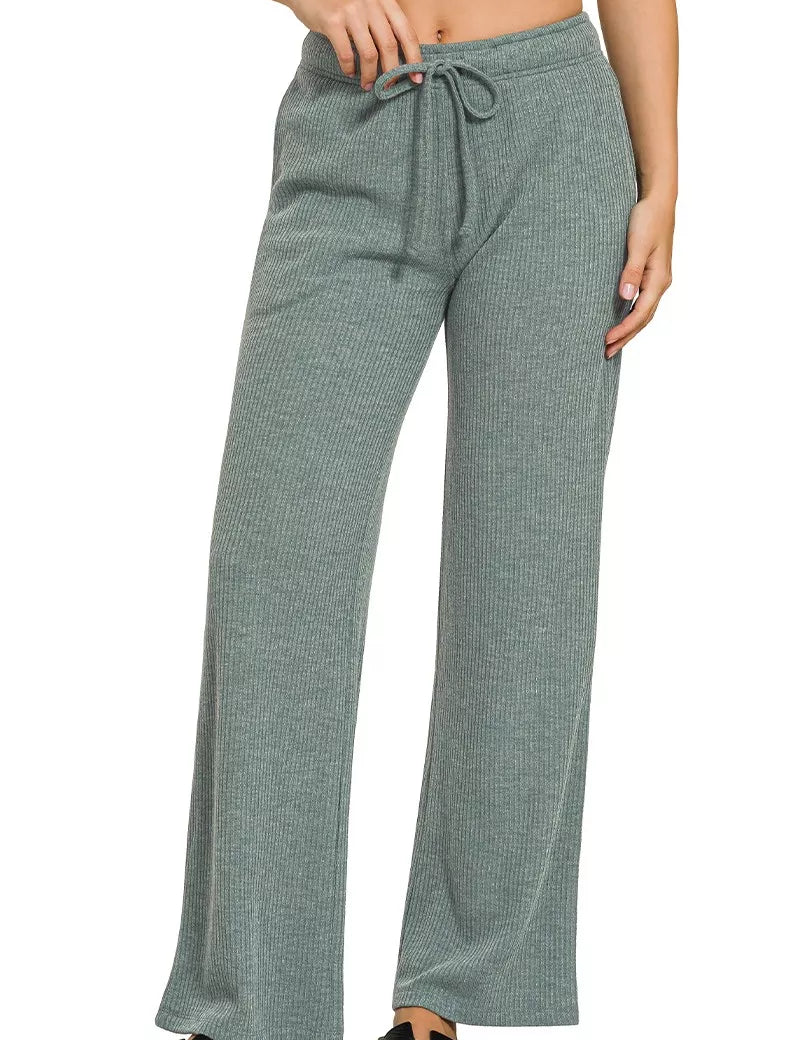 ASH JADE Ribbed Drawstring Lounge Pants Ash Jade | Loungewear Pants Daverri Fashions