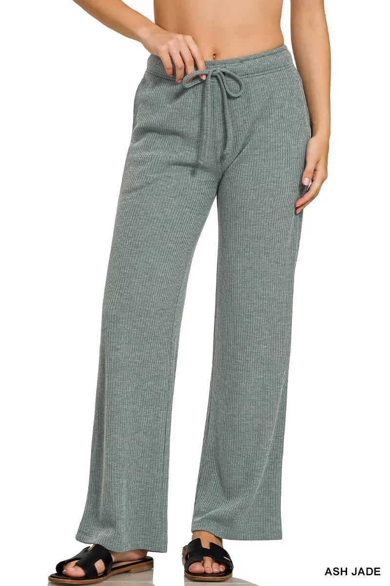 ASH JADE Ribbed Drawstring Lounge Pants Ash Jade | Loungewear Pants Daverri Fashions