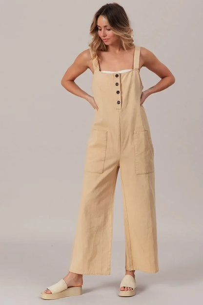 BiBi Washed Denim Buttoned Overall Jumpsuit - DAVERRI FASHIONS