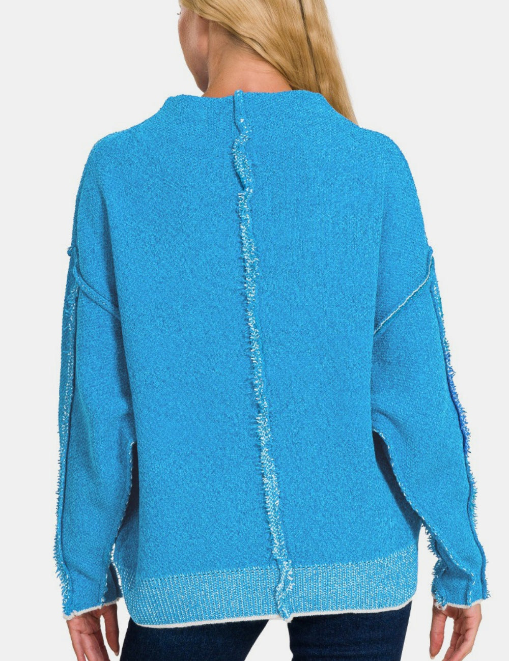 Exposed Seam Mock Neck Long Sleeve Sweater Tops