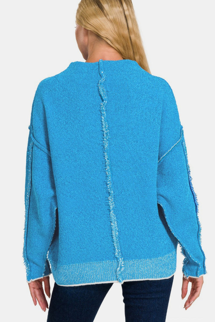 Exposed Seam Mock Neck Long Sleeve Sweater Tops