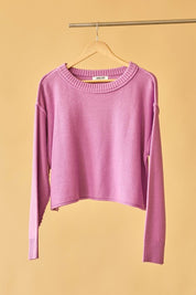 Cropped Hem Exposed Seam Sweater VINTAGE PLUM Tops