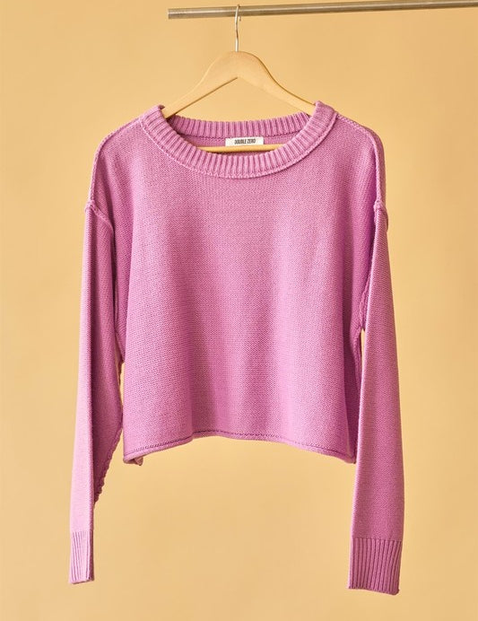 Cropped Hem Exposed Seam Sweater VINTAGE PLUM Tops