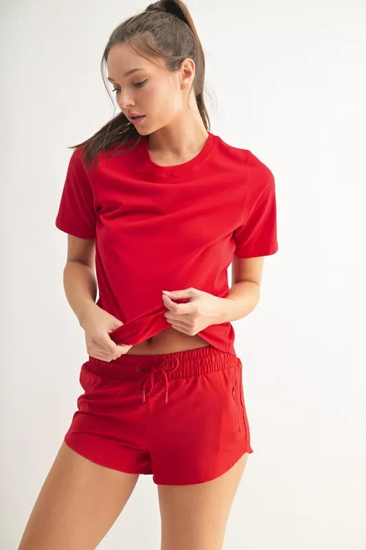 MONO B Round Neck Short Sleeve T-Shirt CHERRY