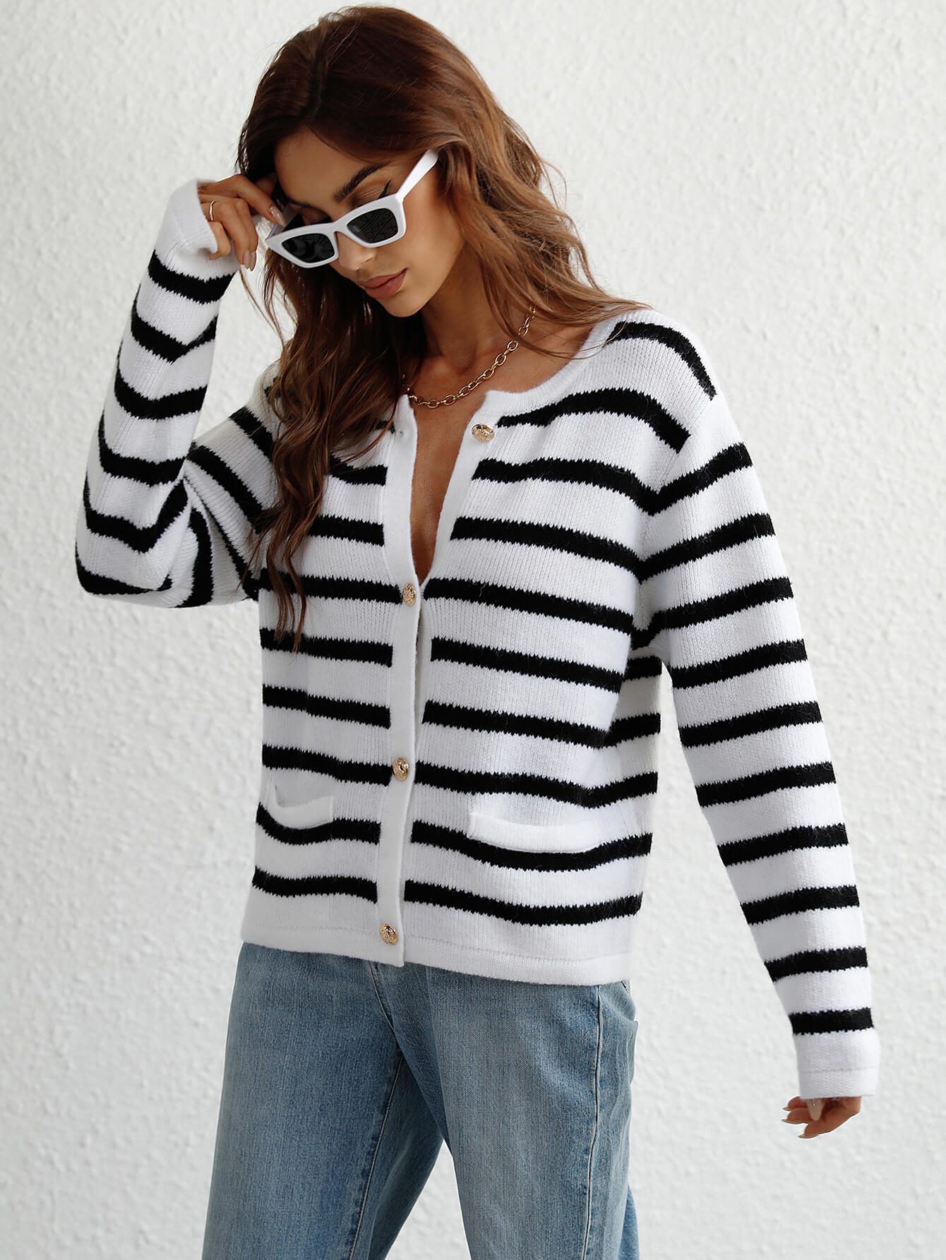 Striped Button Front Cardigan | Cardigans Daverri Fashions