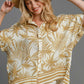 Umgee Full Size Tropical Print Button Down Shirt Plus Size Mustard