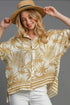 Umgee Full Size Tropical Print Button Down Shirt Plus Size Mustard